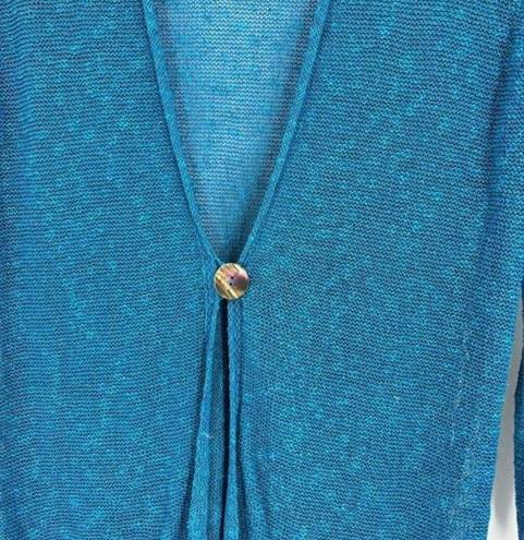 Coldwater Creek  Women's Slub Knit Linen Blend Long Cardigan Blue Green Medium