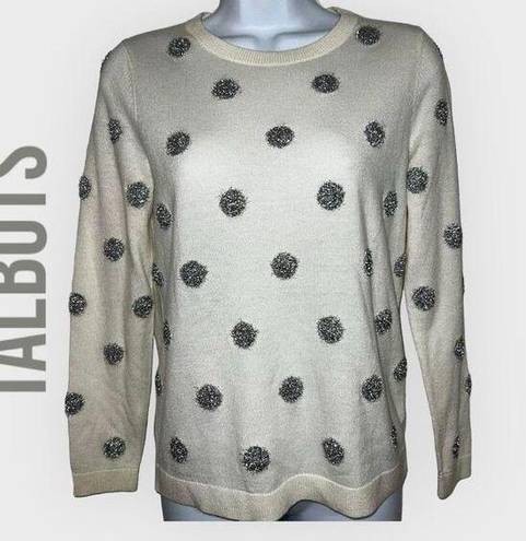 Talbots  Gorgeous Ivory Silver Tinsel Dot Lambswool Blend Sweater NWT $90 Size SP