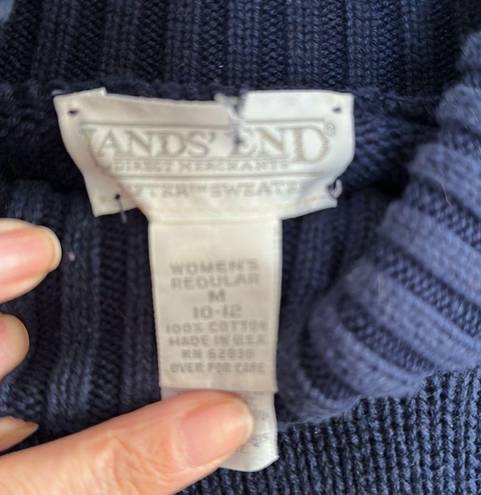 Lands'End 90s Lands’ End America Flag Turtleneck Sweater Navy Cotton