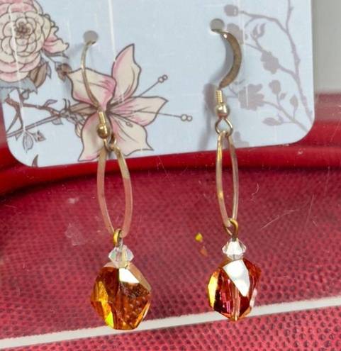 Swavorski Amber Drop Swarovski Crystal Dangle Silver Womens Pierced Hook Earrings Jewelry