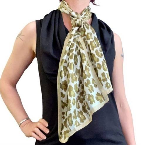 Echo Vintage Abstract Floral Leopard Print Long Scarf Tan