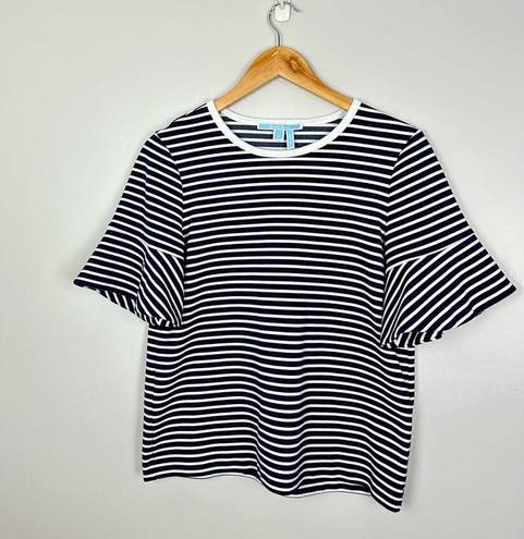 Draper James Navy Blue Stripe Ruffle Short SleeveT Shirt Small