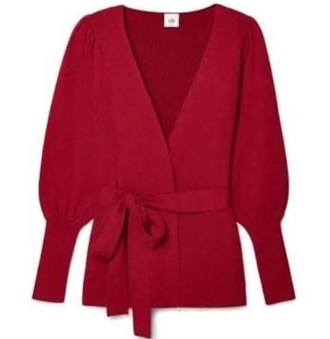 CAbi L //  Red Cabaret Ribbed Wrap Belted Cardigan Sweater