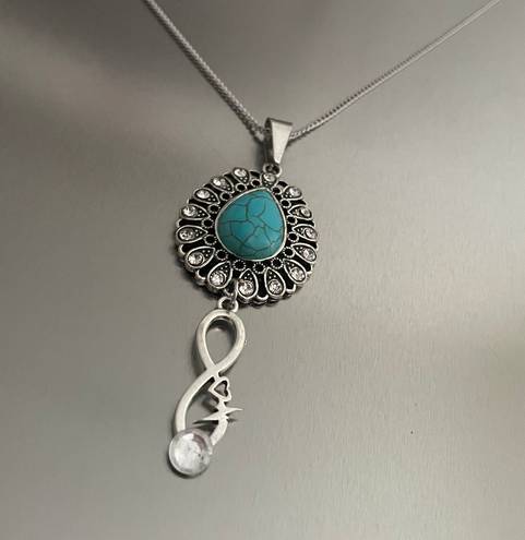 infinity Turquoise Rhinestones  Charm Necklace