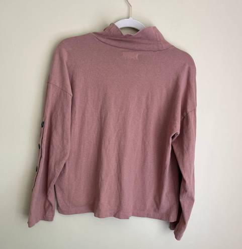 Madewell Button Sleeve Turtleneck Sweatshirt Mauve