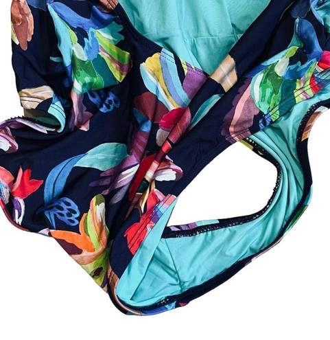 La Blanca  Sz 16 Tropical Multi Color Twist Keyhole Ruched By The Sea Swimsuit