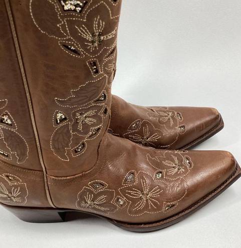 Shyanne  Cassia Sugar Mate Glitter Inlay Western brown Boot Snip Toe Size 10