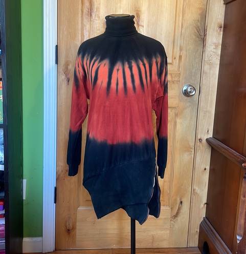 Young Fabulous and Broke  YFB Black Multi Tie Dye Turtleneck Side Zip Mini Dress Tunic Top $198 EUC XS 