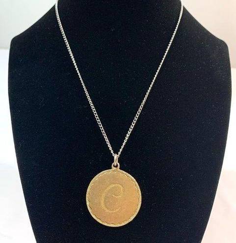 Anthropologie  Brushed Gold Initial Disk Necklace Letter C