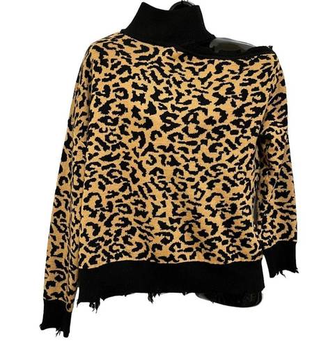 Lovers + Friends  Distressed Arlington Leopard Print Turtleneck Sweater Top