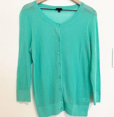 Talbots  Women’s Mint Green Waffle Knit Pima Cotton Cardigan Size Medium