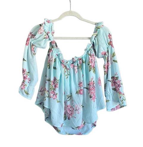 Peach Love California NWT Peach Love Blue Floral Cold Shoulder Cropped Blouse. Size Small.