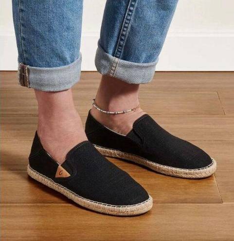 Olukai  kaula Pa‘a Kapa Linen Espadrilles Collapsible Heel Black Women’s 7.5