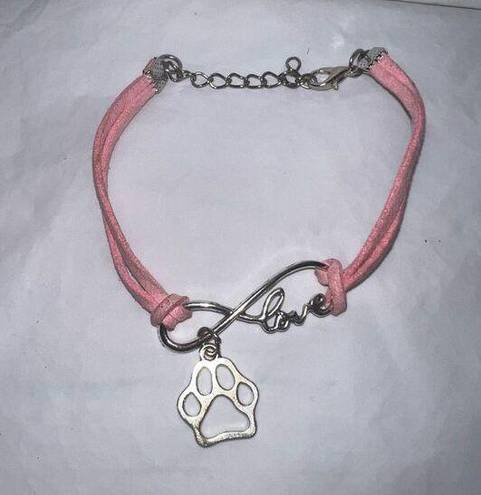 infinity Pink Leather and Silver Tone  Love Paw Charm Bracelet