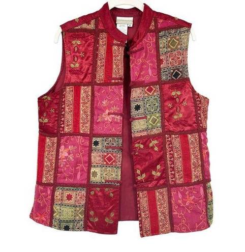 Coldwater Creek  Womens Vintage Wool Blend Patchwork Embroidered Vest Size M Red