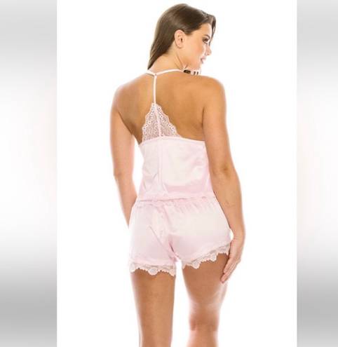 NEW Pink Satin Lace Trimmed Top & Shorts Pajamas Set