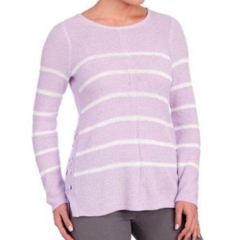 The Moon Design365 Striped Crew Neck Sweater Knit Violet Pullover Size L MSRP $108