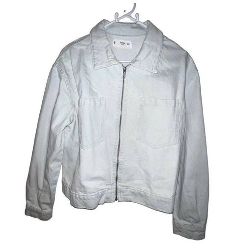 Mango  MNG Pocketed Denim Jacket Full Zip Women Size Medium White Collared Casual