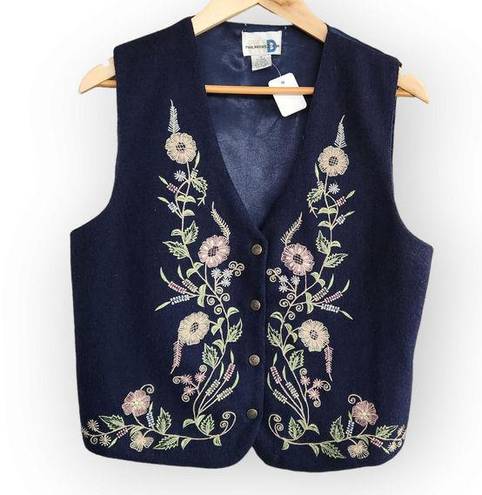 American Vintage Vintage PHD Blue Wool Floral Button Down Vest M