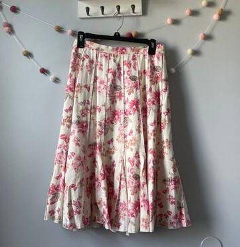 Coldwater Creek  Floral Linen A-Line Pleated Skirt