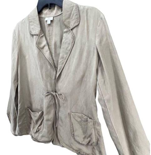 J.Jill  Blazer Jacket Womens Size XS Tan Linen Blend Tie Front Blazer Lagenlook