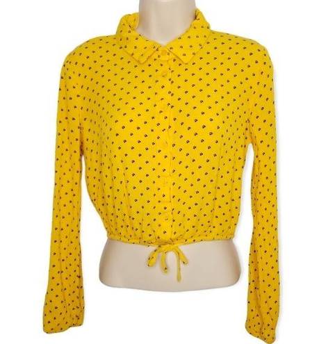 Sky And Sparrow Yellow Button Front Top Long Sleeve Crop Top Size M