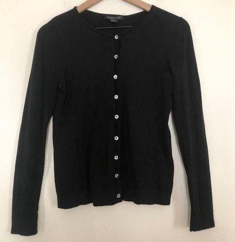 August Silk  KNIT BLACK BUTTON FRONT LONG SLEEVE ROUND NECK CARDIGAN SWEATER