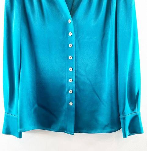 St. John  Couture Button Down Long Sleeve Silky Blouse Shirt Teal Blue 6