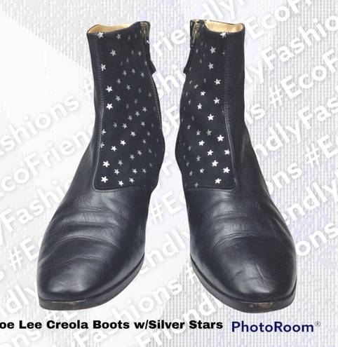 Lee Zoe  Nu 19 Womens Black Creola Boots Silver Stars Zipper Ankle Boot Size 39.5