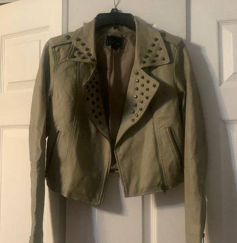 Timing Cropped Gray Studded Faux Leather Jacket