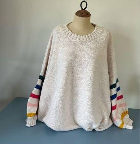 Torrid  womens sweater cream with stripes size 6 cotton crewneck  balloon sleeve