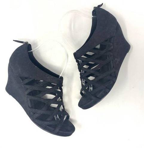 Eileen Fisher  Caged Lattice Wedge Sandals Black