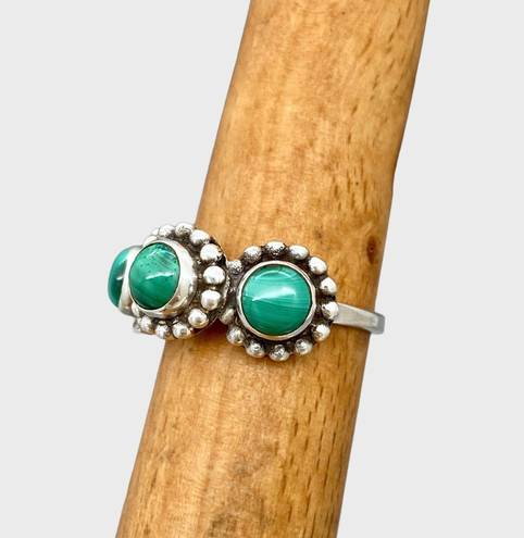 Sterling Silver Handmade Genuine Malachite Ring - Sz 5