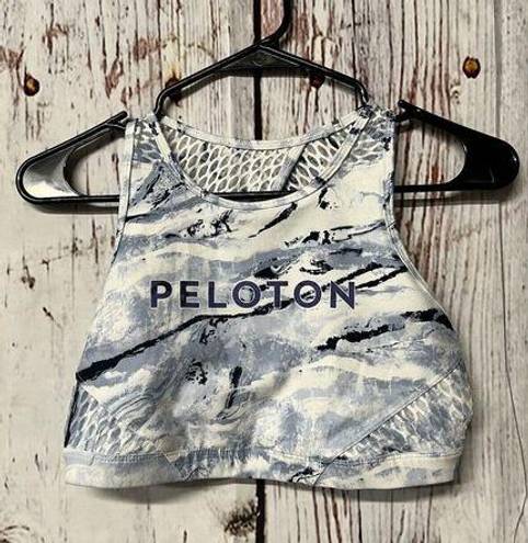 Peloton  WITH High Neck Keyhole Printed Sports Bra - Blue Marble / Size Medium