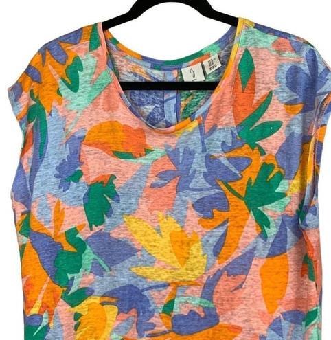 Joie  100% Linen Tropical Print Knit Button Back Top Size XL