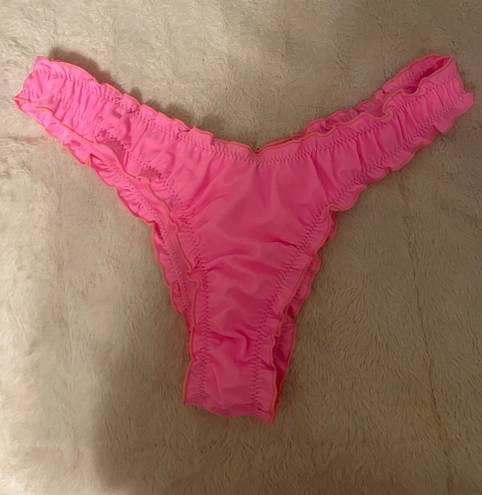 Neon Pink Cheeky Bikini Bottom Ruffled Size L