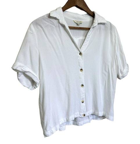 Sim & Sam  Cropped Button Up Blouse Womens XL White Rayon Minimalist Neutral Boho