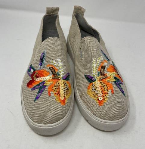 Nine West  Playa Vista Sneaker 9 Womens Embroidered Floral Slip On Canvas Sequin