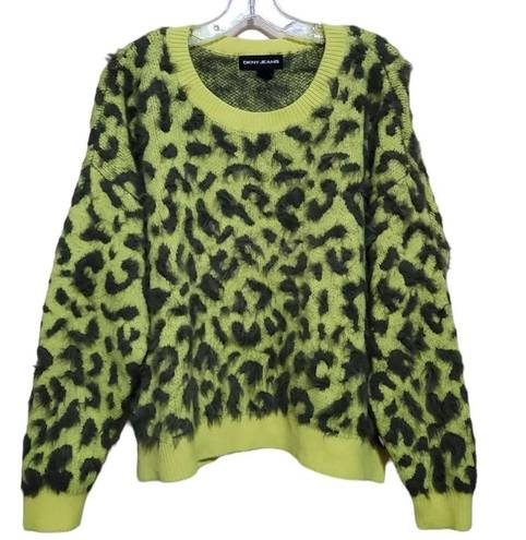 DKNY  Jeans Womens Animal Print LongSleeve Pullover Sweater Sz Large