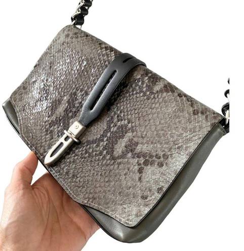 Rag and Bone  Enfield Snake Flap Crossbody Bag Mini Leather Gray Black Python