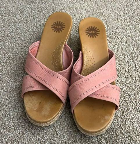 UGG  Pink Leather Criss Cross Mule Wedge Sandals Women's 7.5