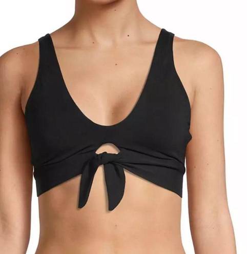 Robin Piccone  Ava Elongated Scoop Neck Self-Tie  Bikini Top Black XS NWT