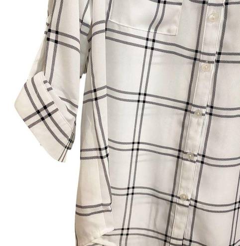 Fortune + Ivy  Christelle Button Down White Plaid Blouse Sz M NWT