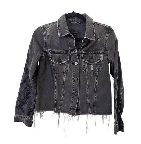 ALLSAINTS  Philly Embroidered Distressed Denim Jacket Sz XS