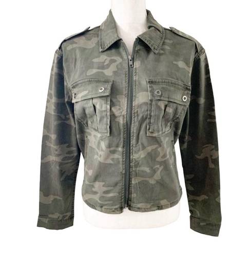 Good American  NWT Camo Print Soft Stretch Short Military Jacket Army Green Sz XS