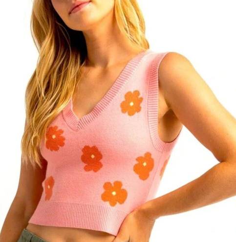 Daisy  Crop Knit Sweater Vest XS Retro Twee Peachy Pink Full Tilt Soft Preppy