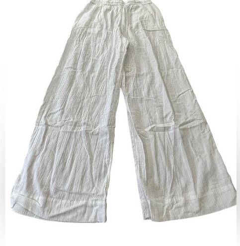 Gap NEW  Crinkle wide leg optic white linen pull on drawstring pants Size Medium