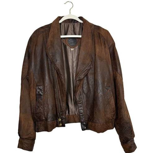 Vintage 80s Pelle Soft Leather Bomber Jacket in Brown Oversized Size Small