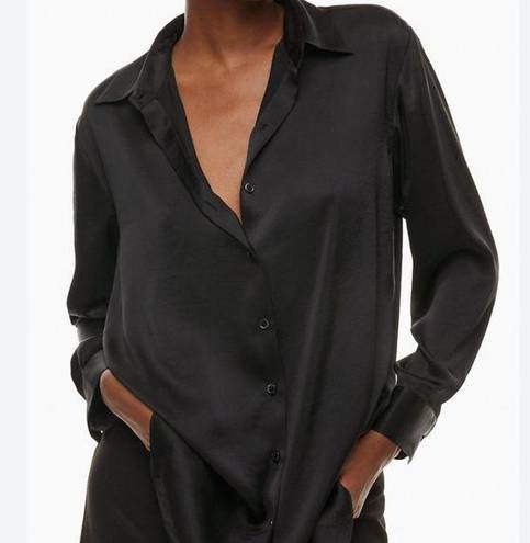 ZARA  Black Satin Effect Button Down Shirt Sz L