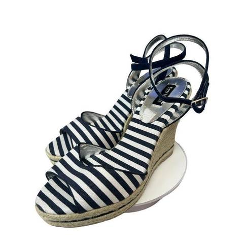 White House | Black Market  Navy White Stripe Rope Wedge size 10M Alexandra 4”